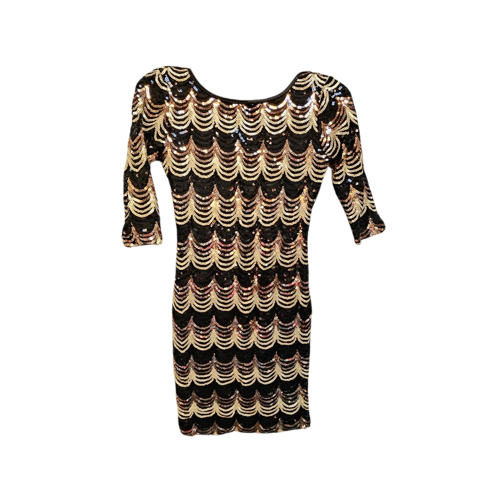 Crystal Doll Black and Gold Sequin Mini Dress